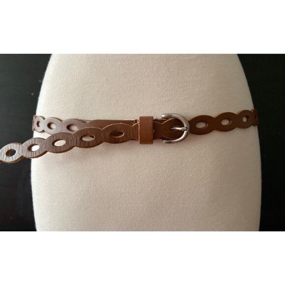 FOSSIL Brown Leather Scallop Cut Out Belt Womens sz L - Picture 1 of 10